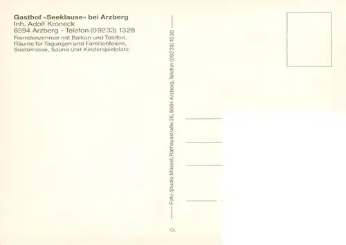 AK / Ansichtskarte 73949414 Arzberg_Oberfranken Gasthof Seeklause Gastraum Terrasse Zimmer