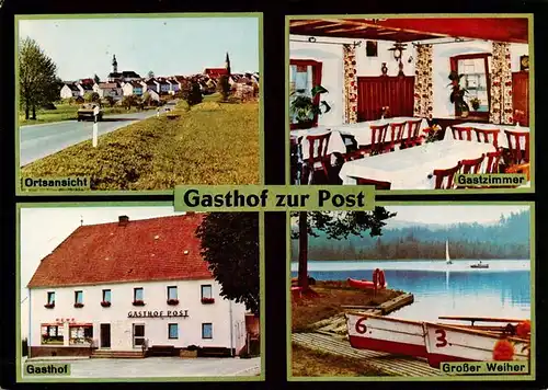 AK / Ansichtskarte  Ploessberg_Oberpfalz Ortspartie Gastzimmer Gasthof Post Grosser Weiher