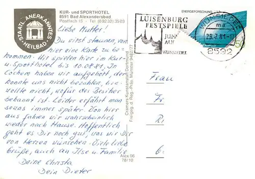 AK / Ansichtskarte  Bad_Alexandersbad Fliegeraufnahme mit Kur und Sporthotel