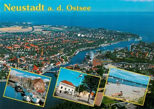 AK / Ansichtskarte 73949438 Neustadt_Holstein Fliegeraufnahme Bootshafen Hotel Strand