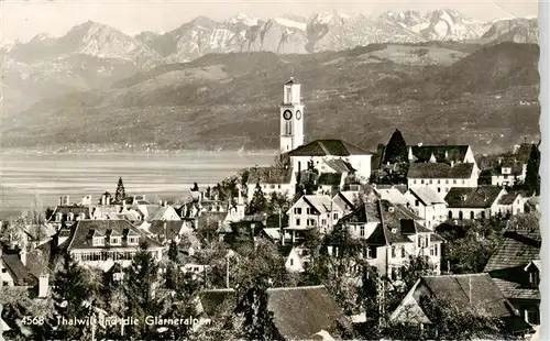 AK / Ansichtskarte  Thalwil_Thalweil_ZH Ansicht mit Kirche Blick gegen Glarner Alpen