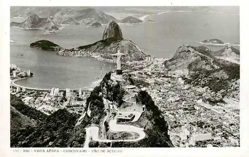 AK / Ansichtskarte 73949468 Rio_de_Janeiro_Brazil Vista aérea Corcovado Pao de Acucar Christusstatue Zuckerhut