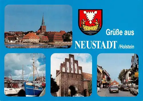 AK / Ansichtskarte 73949535 Neustadt_Holstein Kirche Hafen Stadttor Strasse