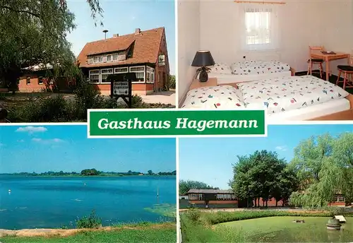 AK / Ansichtskarte 73949537 Hollenbek Gasthaus Hagemann Seepartie Zimmer Schwanenteich