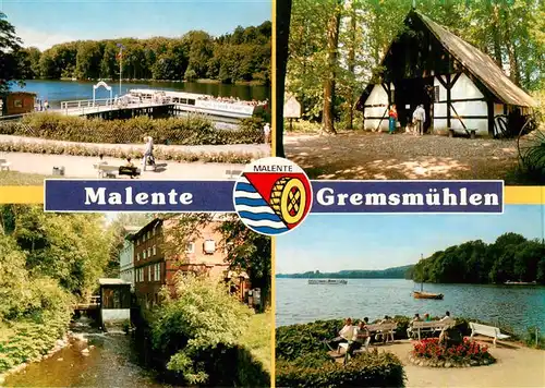 AK / Ansichtskarte 73949542 Malente-Gremsmuehlen Schiffsanlegestelle Scheune Muehlbach Seepanorama