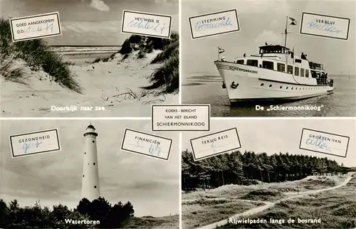 AK / Ansichtskarte 73949723 Doorkijk_NL Strand Faehre De Schiermonnikoog Leuchtturm Landschaft Wald