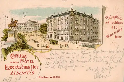 AK / Ansichtskarte 73949782 Elberfeld_Barmen Hotel Europaeischer Hof Deutsche Reichspost Denkmal Litho