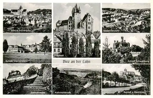 AK / Ansichtskarte  Diez_Lahn Schloss Oranienstein Treppe Kalksteinbruche Gesamtansicht Schloss Schaumburg Marktplatz