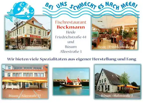 AK / Ansichtskarte 73949824 Buesum_Nordseebad Fischrestaurant Beckmann Heide Fischkutter