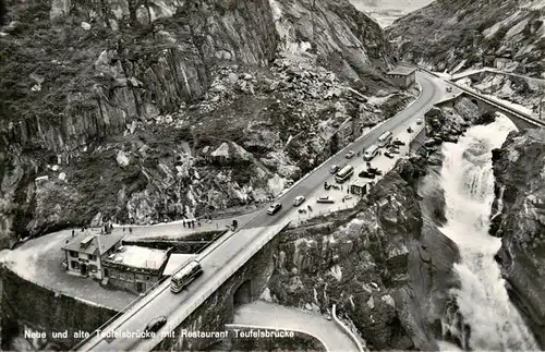 AK / Ansichtskarte  Schoellenen_Schoellenen_UR Neue und alte Teufelsbruecke mit Restaurant Teufelsbruecke