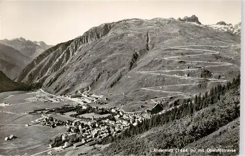 AK / Ansichtskarte  Andermatt_UR Panorama mit Oberalpstrasse Serpentinen