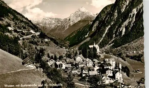AK / Ansichtskarte  Wassen__UR Ortsansicht mit Sustenstrasse und kleine Windgaelle Glarner Alpen