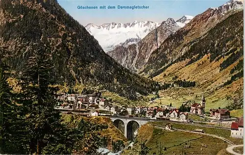 AK / Ansichtskarte  Goeschenen_Goeschenen_UR Panorama Eisenbahnbruecke Blick gegen Dammagletscher Urner Alpen