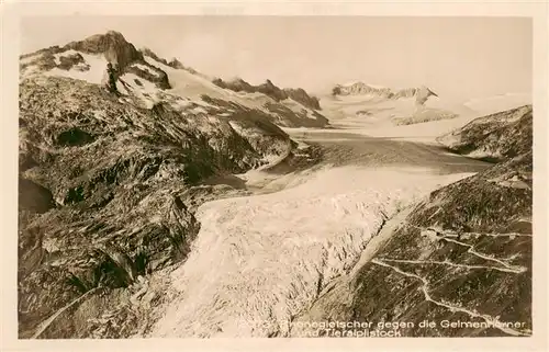 AK / Ansichtskarte  Rhonegletscher_Glacier_du_Rhone_VS gegen die Gelmenhoerner und Tieralplistock Gebirgspanorama Alpen