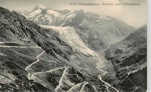 AK / Ansichtskarte  Rhonegletscher_Glacier_du_Rhone_VS mit Grimsel und Furkastrasse