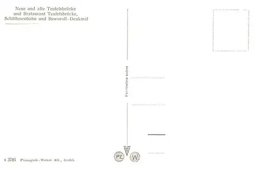 AK / Ansichtskarte  Schoellenenbahn_Schoellenen_UR Neue und alte Teufelsbruecke mit Restaurant Teufelsbruecke und Suworoff Denkmal