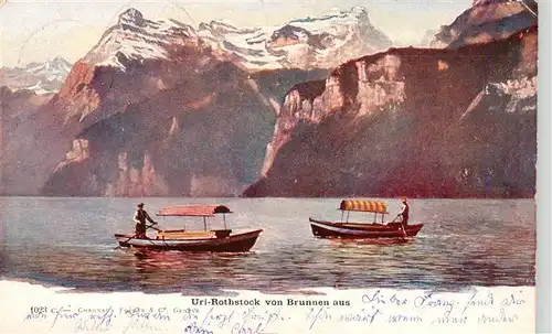 AK / Ansichtskarte  Brunnen_Vierwaldstaettersee_SZ mit Fischerbooten und Urirotstock