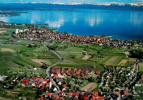 AK / Ansichtskarte 73950582 Immenstaad_Bodensee mit Kippenhausen Vorarlberger und Schweizer Alpen sowie Saentis