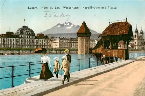 AK / Ansichtskarte  Luzern__LU Hotel du Lac Wasserturm Kapellbruecke und Pilatus