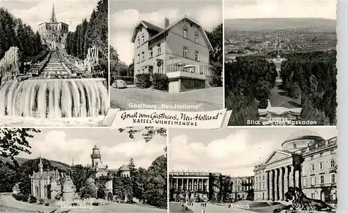 AK / Ansichtskarte  Wilhelmshoehe_Kassel Wasserfall Gasthof Neu Holland Blick von den Kaskaden Loewenburg Schloss