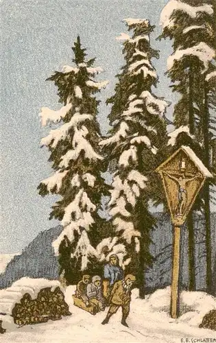 AK / Ansichtskarte  Schlatter_E.E._Kuenstlerlitho Tanenbaum Schnee