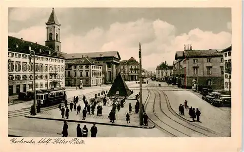 AK / Ansichtskarte 73950869 Strassenbahn_Tramway-- Karlsruhe Adolf-Hitler Platz