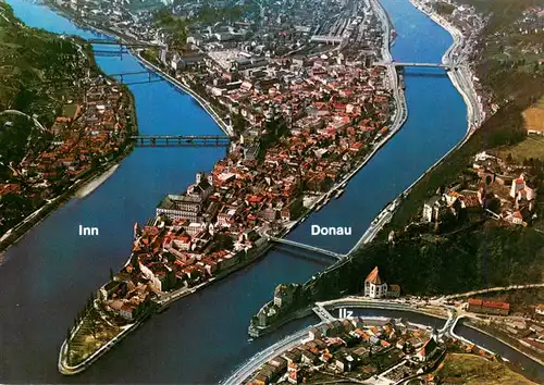 AK / Ansichtskarte  PAssAU Dreifluessestadt Zusammenfluss von Donau Inn und Ilz