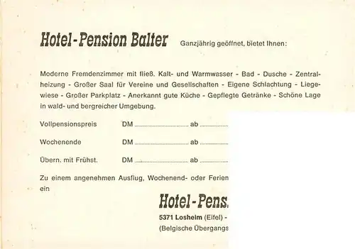 AK / Ansichtskarte  Losheim_Eifel Hotel Pension Balter 