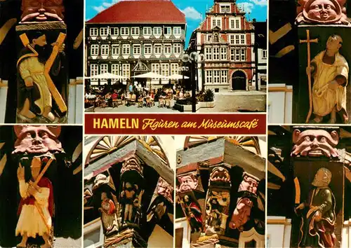 AK / Ansichtskarte 73951440 Hameln_Weser Figuren am Museumscafé Marktplatz Historische Gebaeude