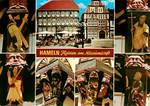 AK / Ansichtskarte  Hameln_Weser Figuren am Museumscafé Marktplatz Historische Gebaeude