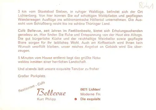 AK / Ansichtskarte 73951461 Lichtenberg_Oberfranken Restaurant Café Bellevue Tanzbar