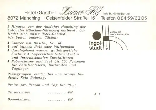 AK / Ansichtskarte  Manching Hotel Gasthof Launer Hof Restaurant Fremdenzimmer