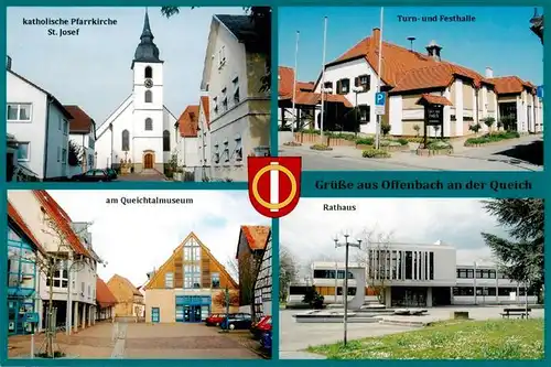 AK / Ansichtskarte  Offenbach_Queich Kirche Turn- und Festhalle Queichtalmuseum Rathaus