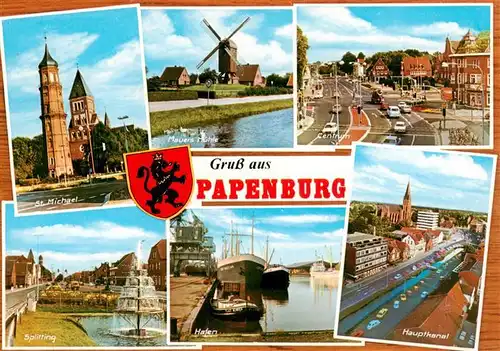 AK / Ansichtskarte  Papenburg_Ems St. Michael Kirche Muehle Zentrum Splitting Wasserspiele Hafen Kanal