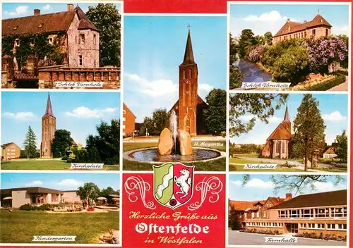 AK / Ansichtskarte 73951547 Ostenfelde_Oelde Schloss Vornholz Kirchplatz Kirche Kindergarten Turnhalle