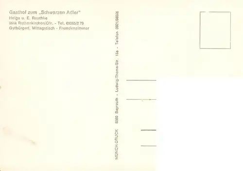 AK / Ansichtskarte  Rothenkirchen_Oberfranken Gasthof zum Schwarzen Adler Gastraum Stadtpanorama Kirchturm