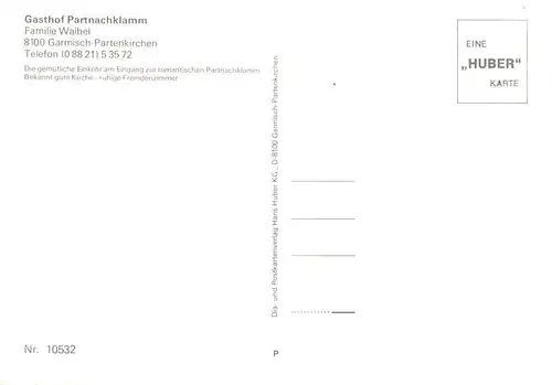 AK / Ansichtskarte  GARMISCH-PARTENKIRCHEN Graseck-Bahn Gasthof Partnachklamm Pferdewagen Huber Karte Nr. 10532