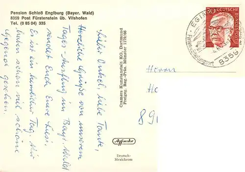 AK / Ansichtskarte  Fuerstenstein_Niederbayern Pension Schloss Englburg 