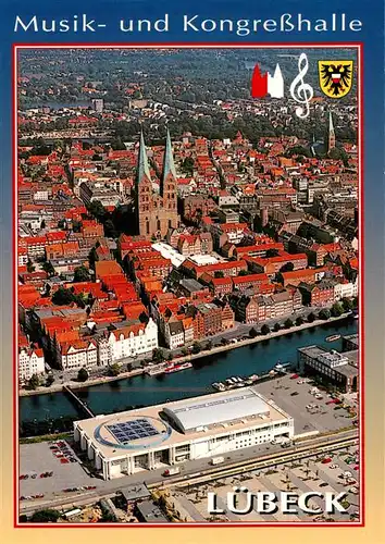 AK / Ansichtskarte  LueBECK Altstadtblick mit Musik und Kongresshalle und St Marien Kirche