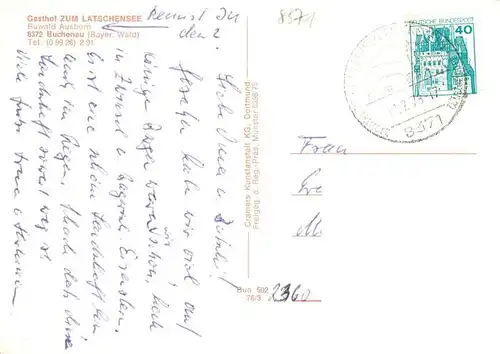 AK / Ansichtskarte  Buchenau_Zwiesel_Niederbayern Gasthof zum Latschensee