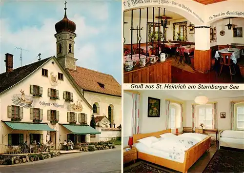 AK / Ansichtskarte  Starnbergersee_Starnberg_Bayern Gasthaus zur Fischerinsel Gaststube Zimmer St Heinrich Kirche