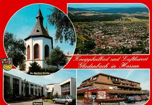 AK / Ansichtskarte 73951858 Gladenbach Ev Martins Kirche Fliegeraufnahme Rathaus Einkaufszentrum