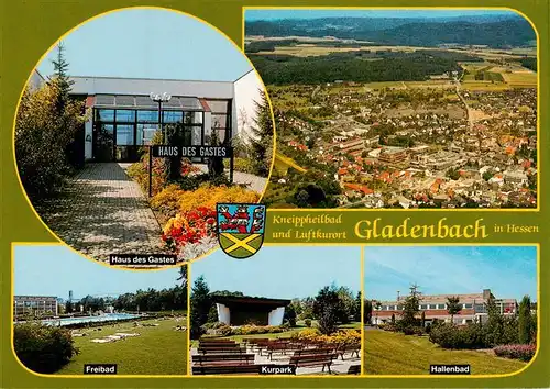 AK / Ansichtskarte 73951860 Gladenbach Haus des Gastes Fliegeraufnahme Freibad Kurpark Hallenbad