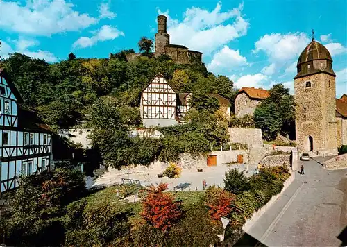 AK / Ansichtskarte 73951865 Felsberg_Hessen Burg Kirche Fachwerkhaeuser