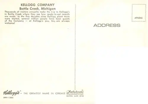 AK / Ansichtskarte  Battle_Creek_Michigan_USA Kellog Company Details