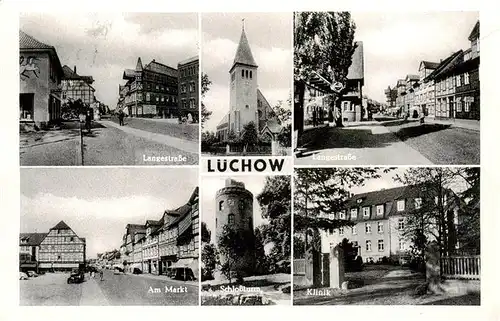 AK / Ansichtskarte 73952054 Luechow-Dannenberg Langestrasse Kirche Partie am Markt Schlossturm Klinik