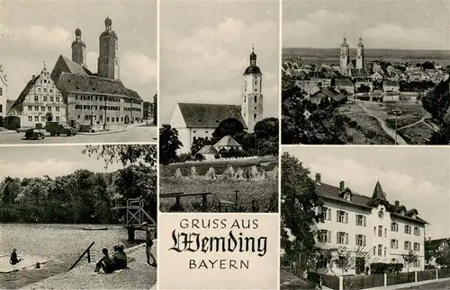 AK / Ansichtskarte 73952225 Wemding_Bayern Rathaus Kirchen Panorama Seepartie