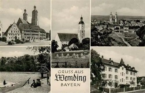 AK / Ansichtskarte  Wemding_Bayern Rathaus Kirchen Panorama Seepartie