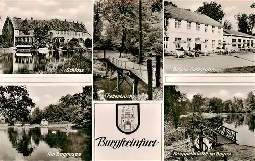 AK / Ansichtskarte 73952237 Burgsteinfurt Schloss Kettenbruecke Bagno Gaststaette Ab Bagnosee Knuppelbruecke im Bagno