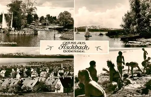 AK / Ansichtskarte 73952305 Fischbach_Friedrichshafen Segelhafen Blick auf Schweizer Alpen Ortspartie Strandbad